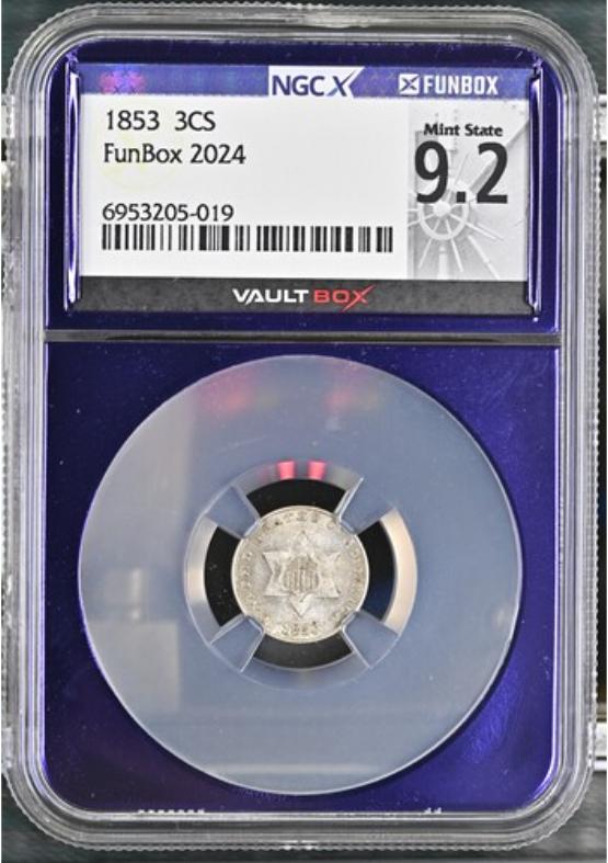 1853 3CS NGCX MINT STATE 9.2 FRONT
