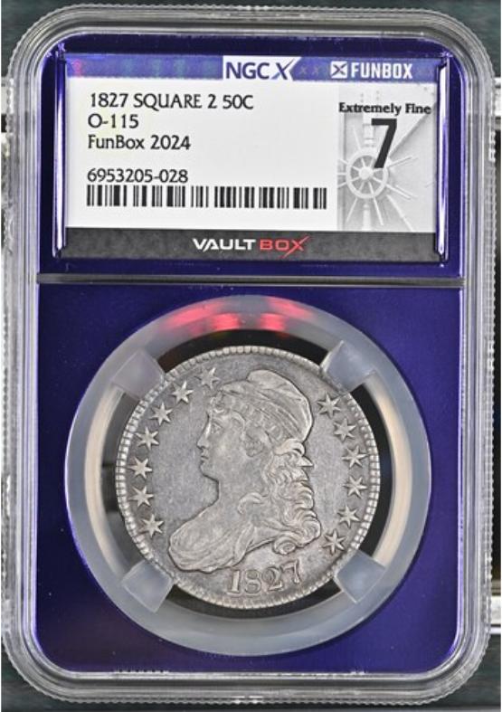 1827 SQUARE 2 O-115 50C NGCX EXTREMELY FINE 7 FRONT