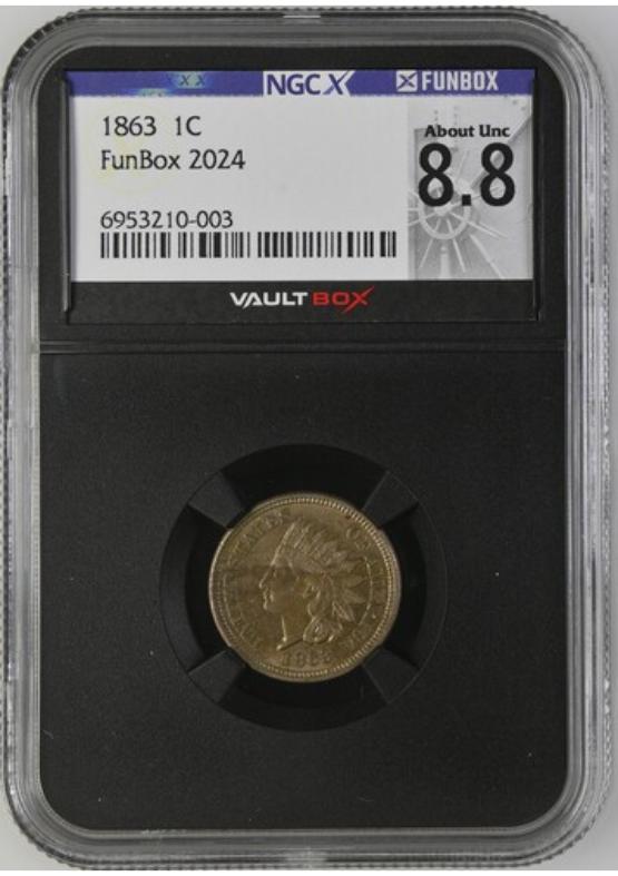 1863 1C NGCX ABOUT UNC 8.8 FRONT