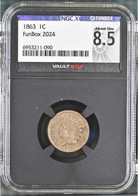 1863 1C NGCX ABOUT UNC 8.5 FRONT