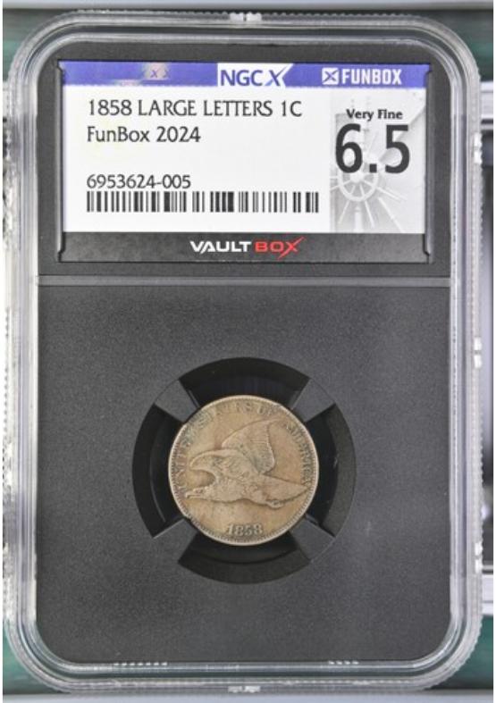 1858 LARGE LETTERS 1C NGCX VERY FINE 6.5 FRONT
