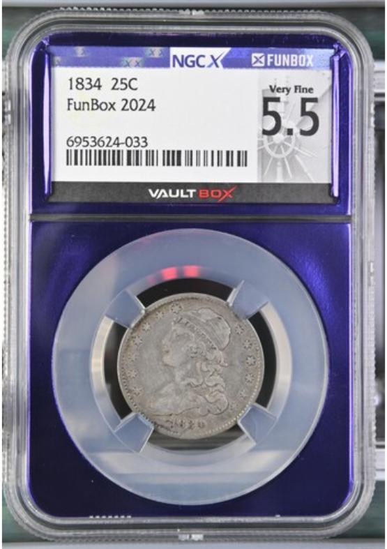 1834 25C NGCX VERY FINE 5.5 FRONT