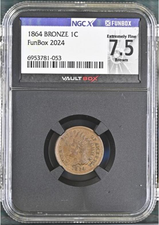 1864 BRONZE 1C NGCX EXTREMELY FINE 7.5 BROWN Front