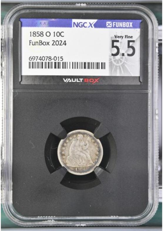 1858-O 10C NGCX VERY FINE 5.5 FRONT