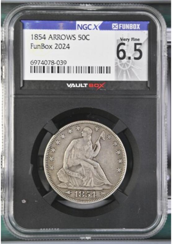 1854 ARROWS 50C NGCX VERY FINE 6.5 FRONT