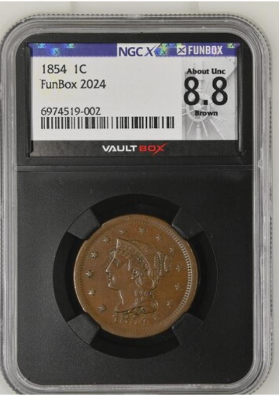 1854 1C NGCX ABOUT UNC 8.8 BROWN FRONT