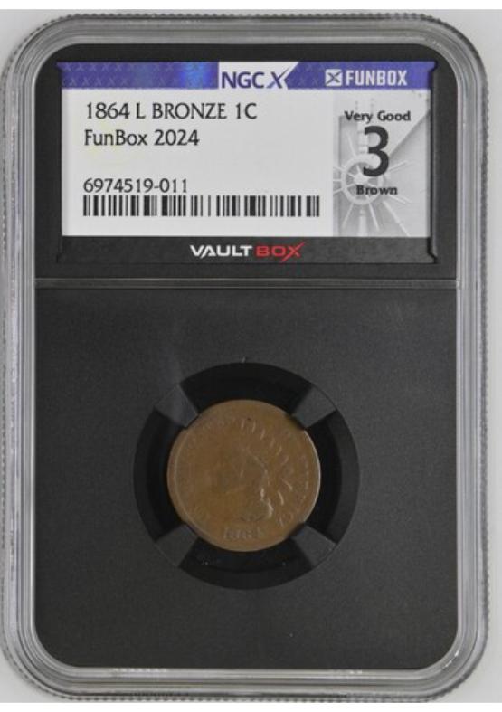 1864-L BRONZE 1C NGCX VERY GOOD 3 BROWN FRONT