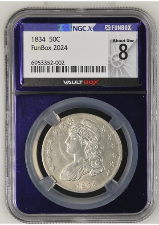 1834 50C NGCX ABOUT UNC 8 FRONT