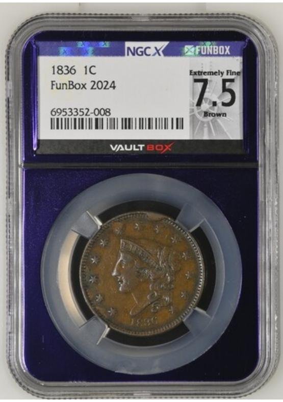 1836 1C NGCX EXTREMELY FINE 7.5 BROWN FRONT