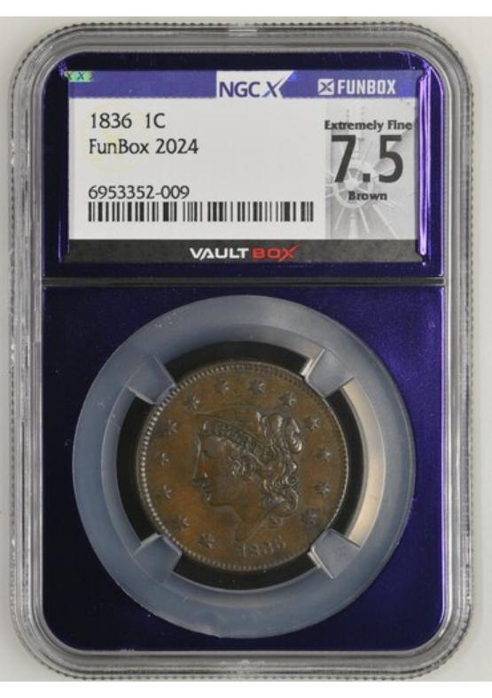 1836 1C NGCX EXTREMELY FINE 7.5 BROWN FRONT