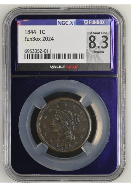 1844 1C NGCX ABOUT UNC 8.3 BROWN FRONT