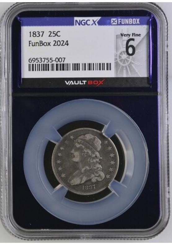 1837 25C NGCX VERY FINE 6 FRONT