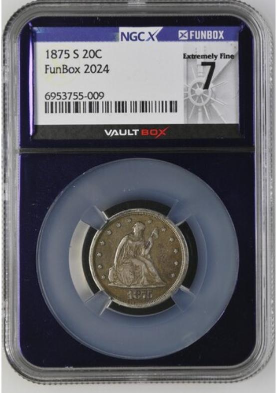 1875-S 20C NGCX EXTREMELY FINE 7 FRONT