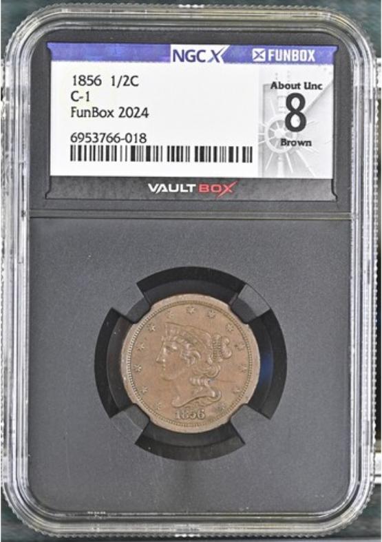 1856 1/2C NGCX ABOUT UNC 8 BROWN FRONT