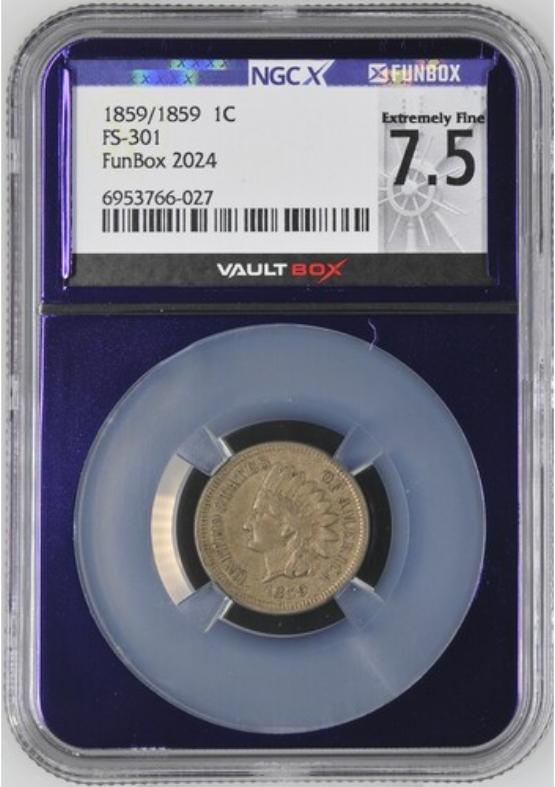 1859/1859 1C NGCX EXTREMELY FINE 7.5 FRONT