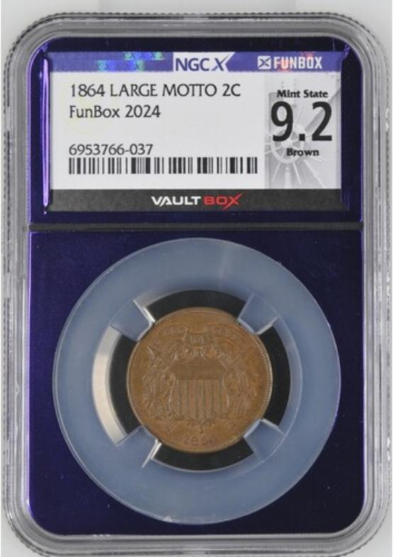 1864 LARGE MOTTO 2C NGCX MINT STATE 9.2 BROWN FRONT
