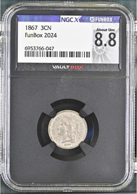 1867 3CN NGCX ABOUT UNC 8.8 FRONT