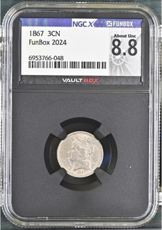 1867 3CN NGCX ABOUT UNC 8.8 FRONT