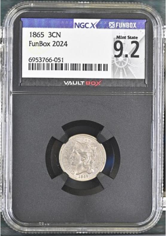 1865 3CN NGCX MINT STATE 9.2 FRONT