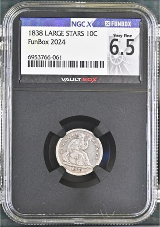 1838 LARGE STARS 10C NGCX VERY FINE 6.5 FRONT