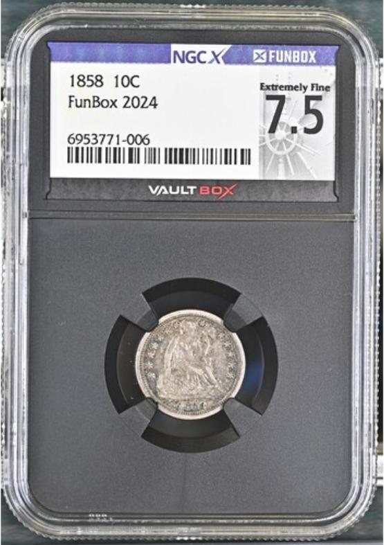 1858 10C NGCX EXTREMELY FINE 7.5 FRONT