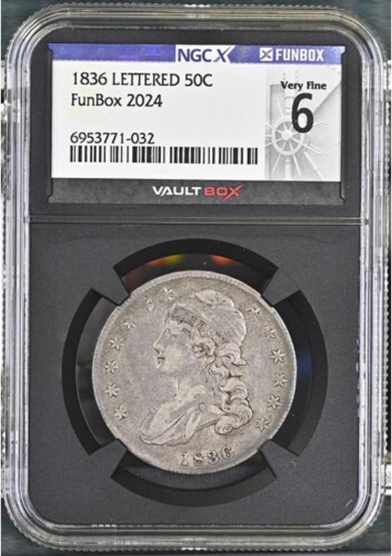 1836 LETTERED 50C NGCX VERY FINE 6 FRONT