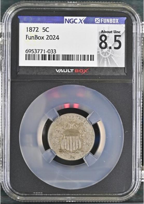 1872 5C NGCX ABOUT UNC 8.5 FRONT
