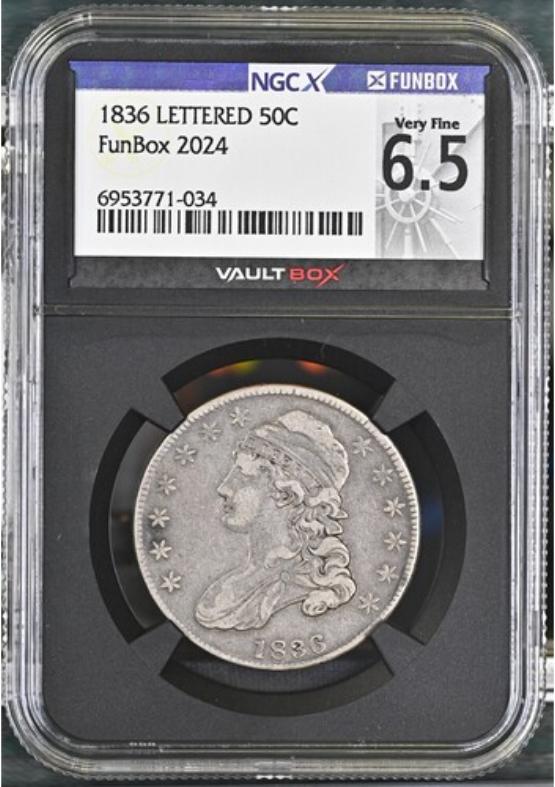 1836 LETTERED 50C NGCX VERY FINE 6.5 FRONT