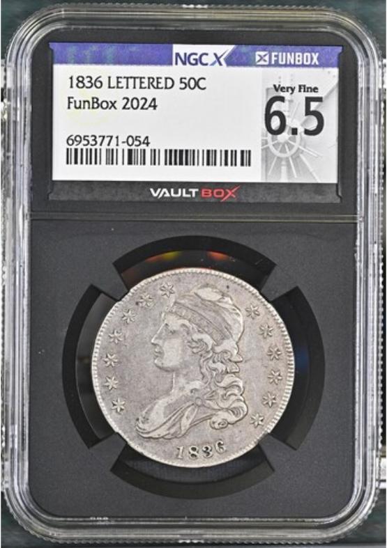 1836 LETTERED 50C NGCX VERY FINE 6.5 FRONT