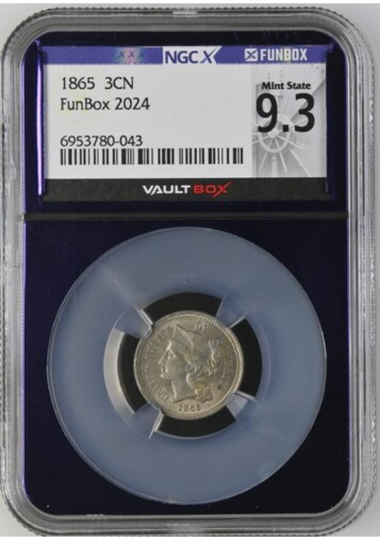 1865 3CN NGCX MINT STATE 9.3 FRONT