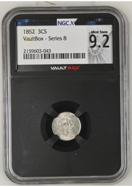 1852 3CS NGCX MINT STATE 9.2 Series 8 Front