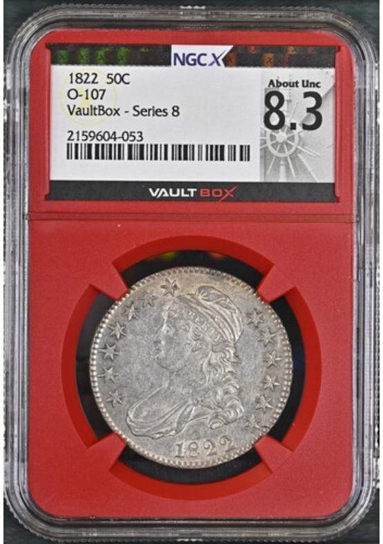 1822 O-107 50C NGCX ABOUT UNCIRCULATED 8.3 Series 8 Front