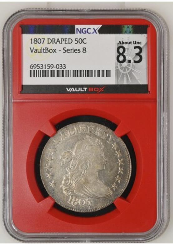 1807 DRAPED 50C NGCX ABOUT UNCIRCULATED 8.3 Series 8 Front