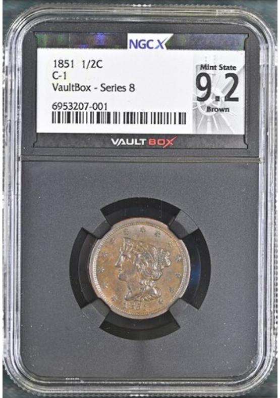 1851 C-1 1/2C NGCX MINT STATE 9.2 BROWN Series 8 Front