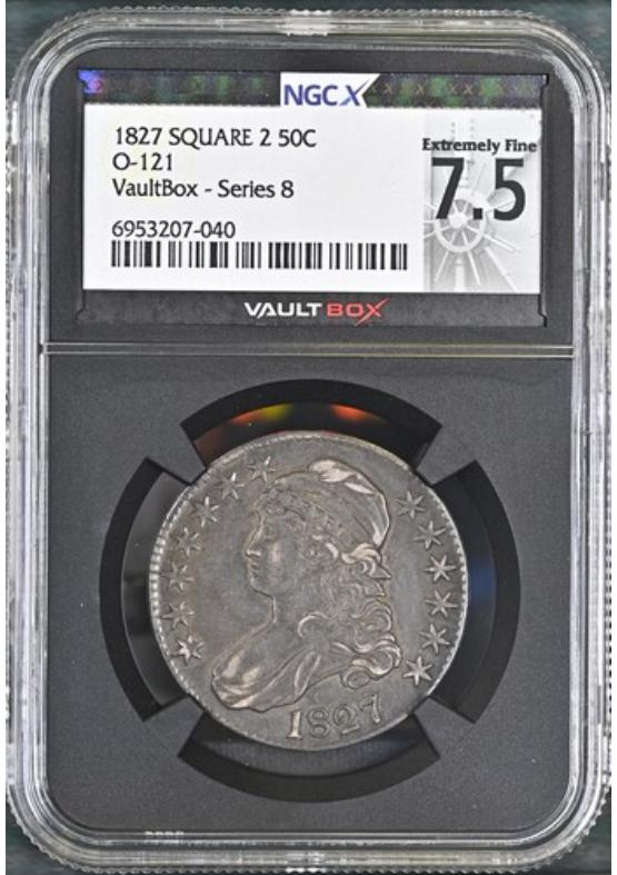 1827 SQUARE 2 O-121 50C NGCX EXTREMELY FINE 7.5 Series 8 Front