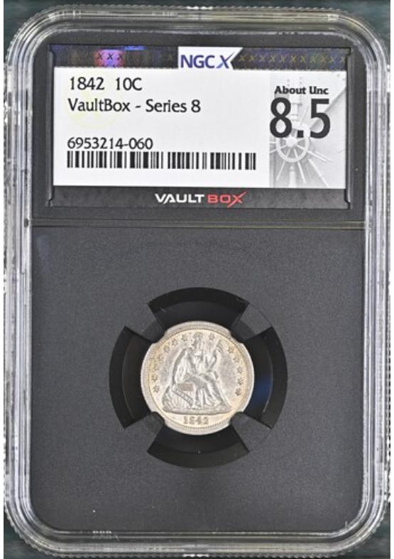 1842 10C NGCX ABOUT UNCIRCULATED 8.5 Series 8 Front