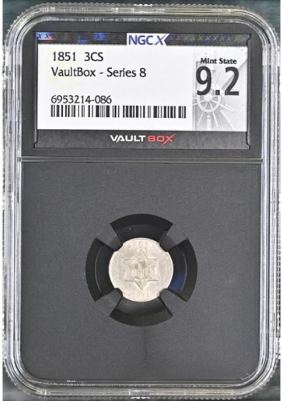 1851 3CS NGCX MINT STATE 9.2 Series 8 Front