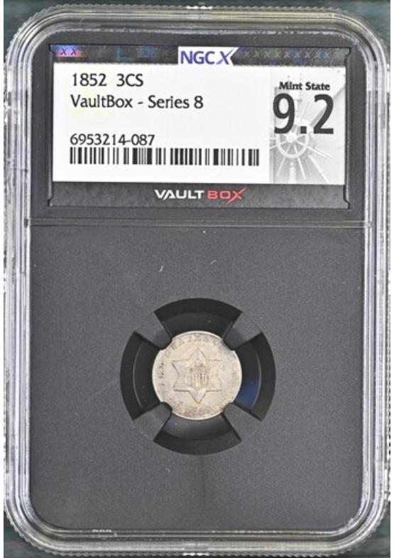 1852 3CS NGCX MINT STATE 9.2 Series 8 Front