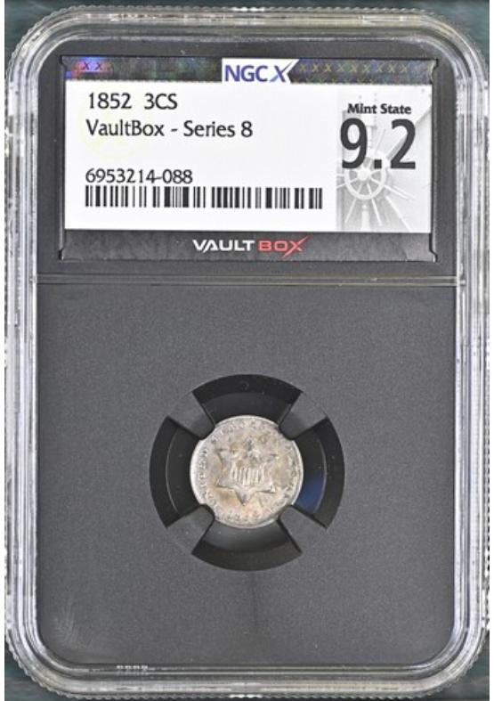 1852 3CS NGCX MINT STATE 9.2 Series 8 Front