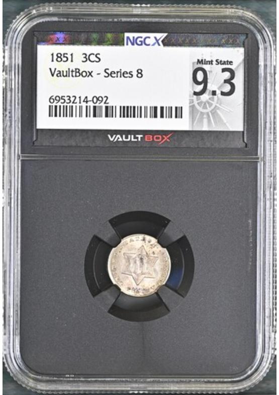 1851 3CS NGCX MINT STATE 9.3 Series 8 Front