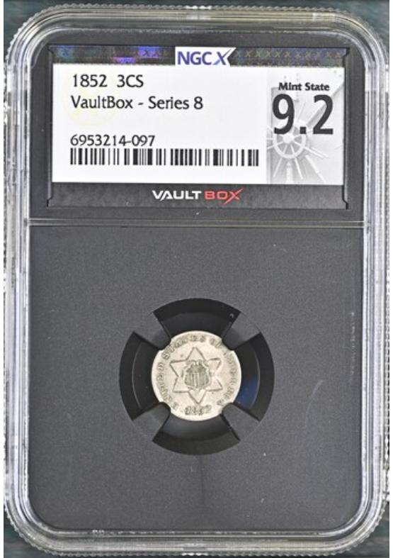 1852 3CS NGCX MINT STATE 9.2 Series 8 Front