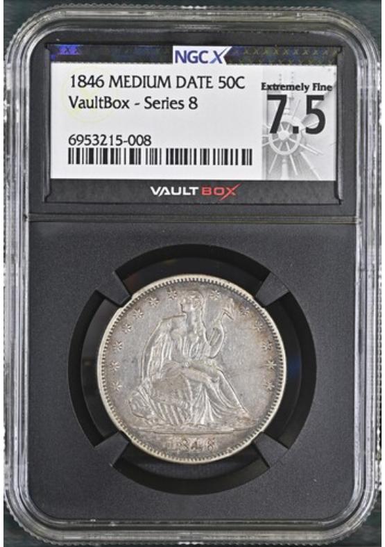 1846 MEDIUM DATE 50C NGCX EXTREMELY FINE 7.5 Series 8 Front