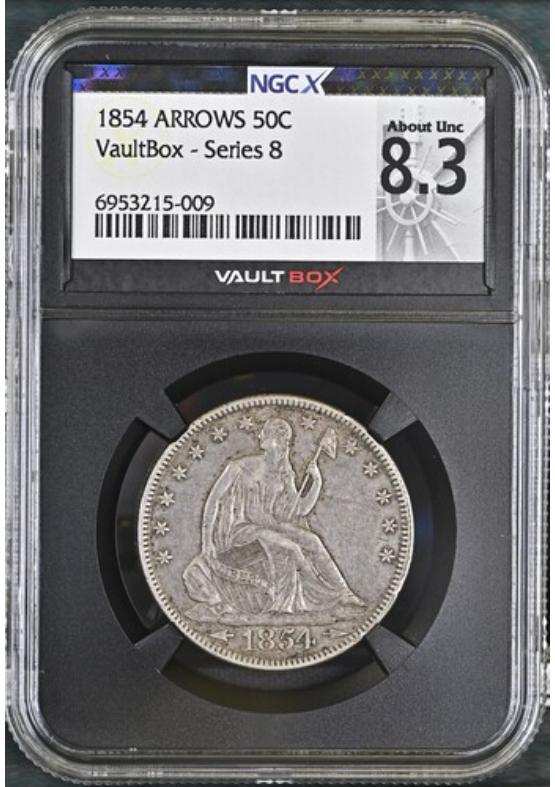 1854 ARROWS 50C NGCX ABOUT UNCIRCULATED 8.3 Series 8 Front