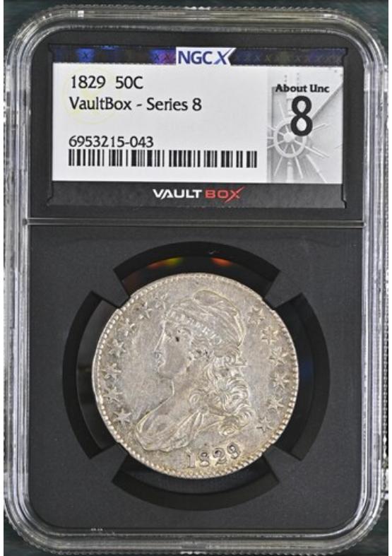 1829 50C NGCX ABOUT UNCIRCULATED 8 Series 8 Front