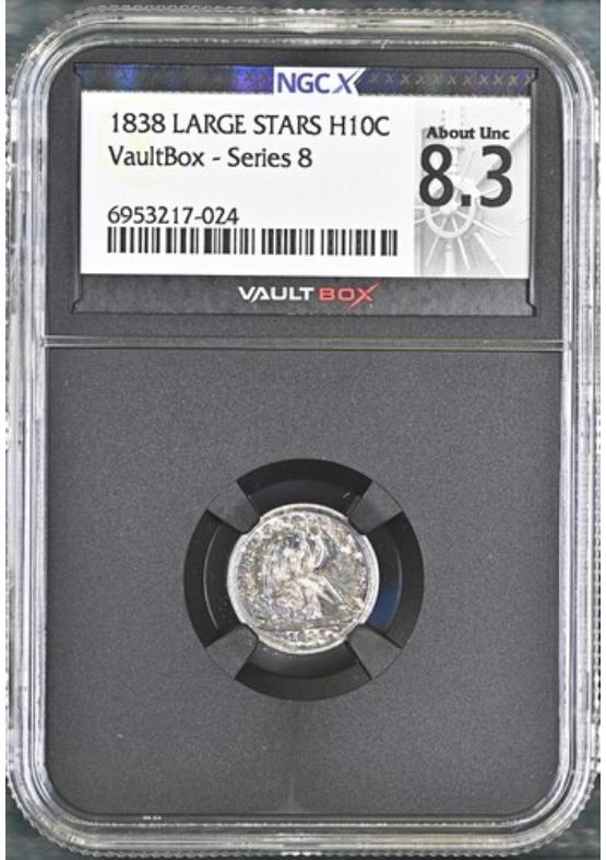 1838 LARGE STARS H10C NGCX ABOUT UNCIRCULATED 8.3 Series 8 Front