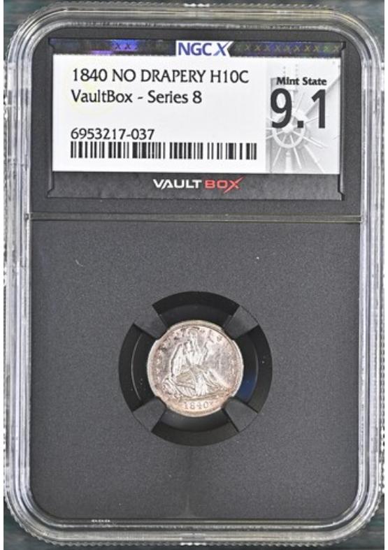1840 NO DRAPERY H10C NGCX MINT STATE 9.1 Series 8 Front