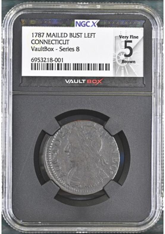 1787 MAILED BUST LEFT CONNECTICUT NGCX VERY FINE G$5 BROWN Series 8 Front
