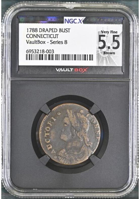1788 DRAPED BUST CONNECTICUT NGCX VERY FINE 5.5 BROWN Series 8 Front
