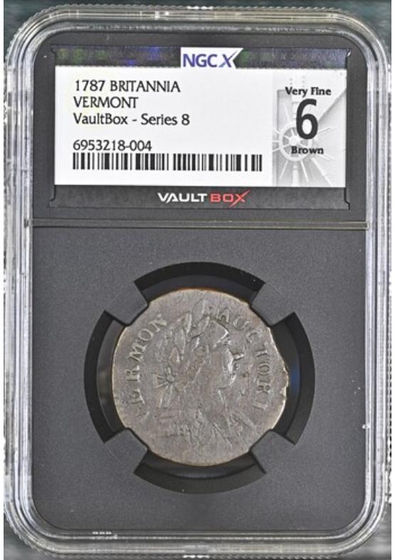 1787 BRITANNIA VERMONT NGCX VERY FINE 6 BROWN Series 8 Front