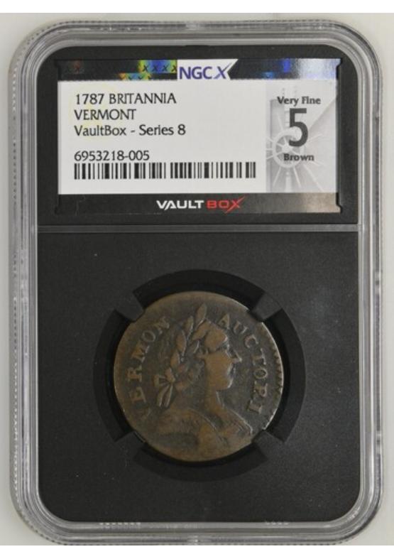 1787 BRITANNIA VERMONT NGCX VERY FINE G$5 BROWN Series 8 Front
